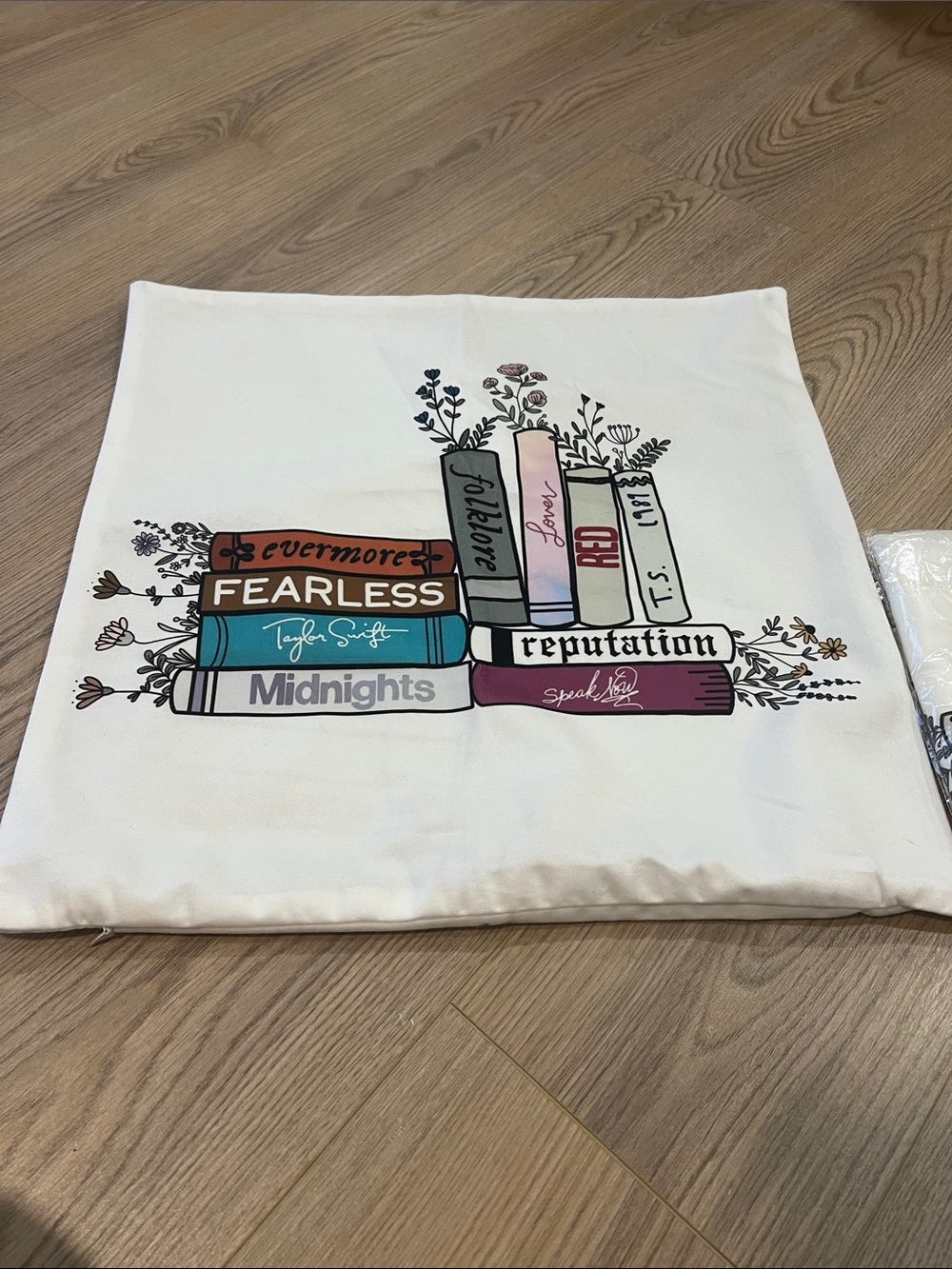 Taylor Swift Stack Pillow Cover in White with Teal, Coral, Pink, Purple, Gray